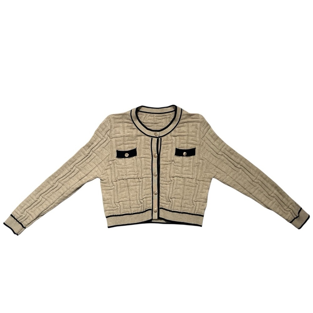 Button Down Cardigan Sweater Tan & Black Size Large